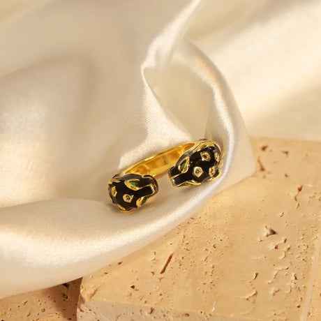 Black Panther Diamond Set Enamel Glazed Open Ring Fashionable and niche Design Jewelry for Women - V.I.P Digital Presence
