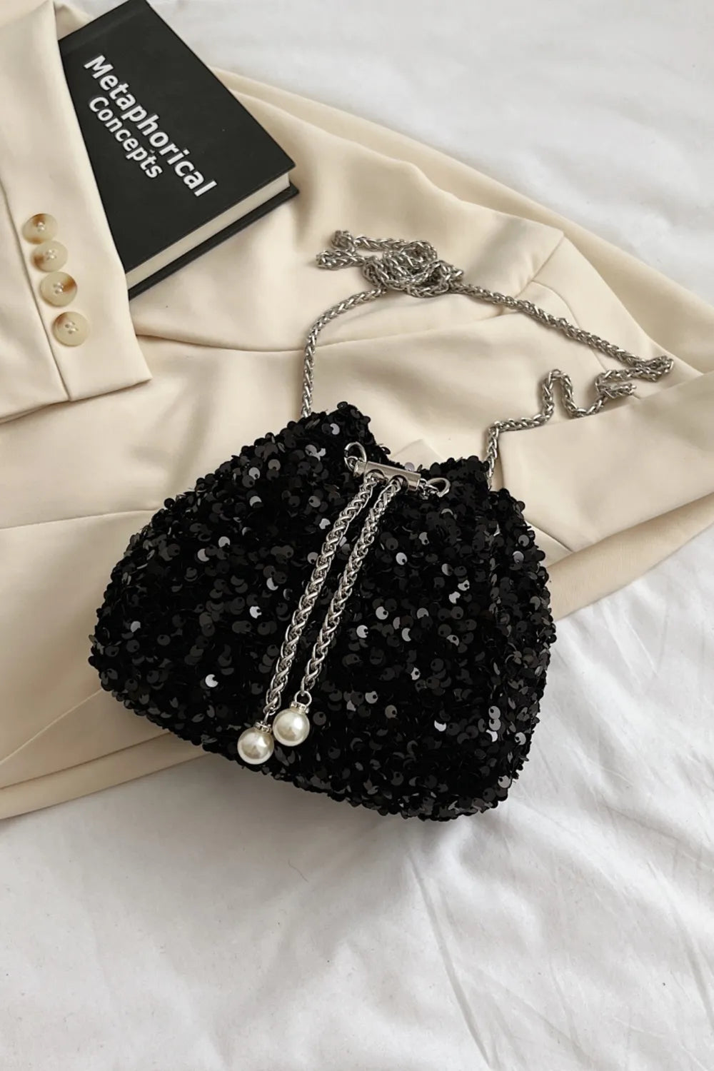 Sequin Chain Drawstring Bucket Bag - V.I.P Digital Presence