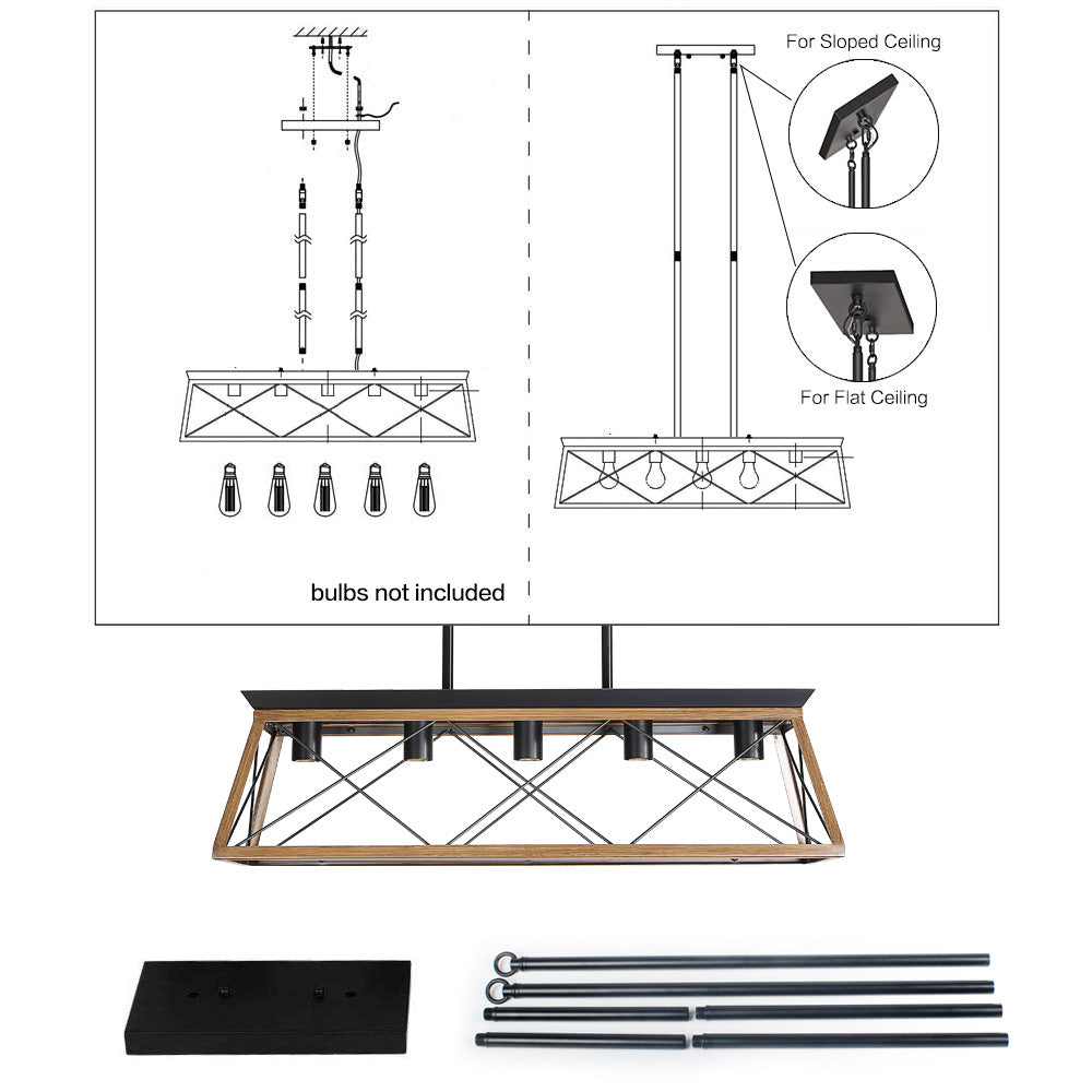 Farmhouse Chandeliers With 5 Bulbs For Dining Room Walnut - V.I.P Digital Presence