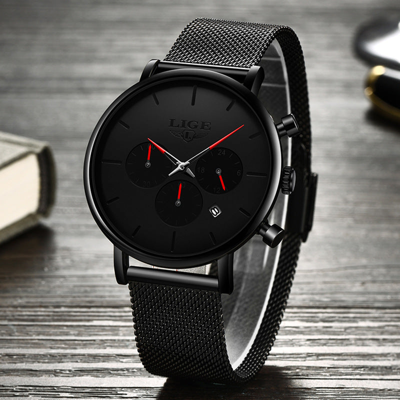 LIGE Men's Mesh Belt Personality Ultra Thin Fashion Multi-Functional Waterproof Quartz Watch Watch - V.I.P Digital Presence