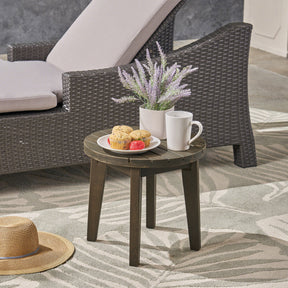 Outdoor 16" Acacia Wood Side Table, Gray Finish - V.I.P Digital Presence
