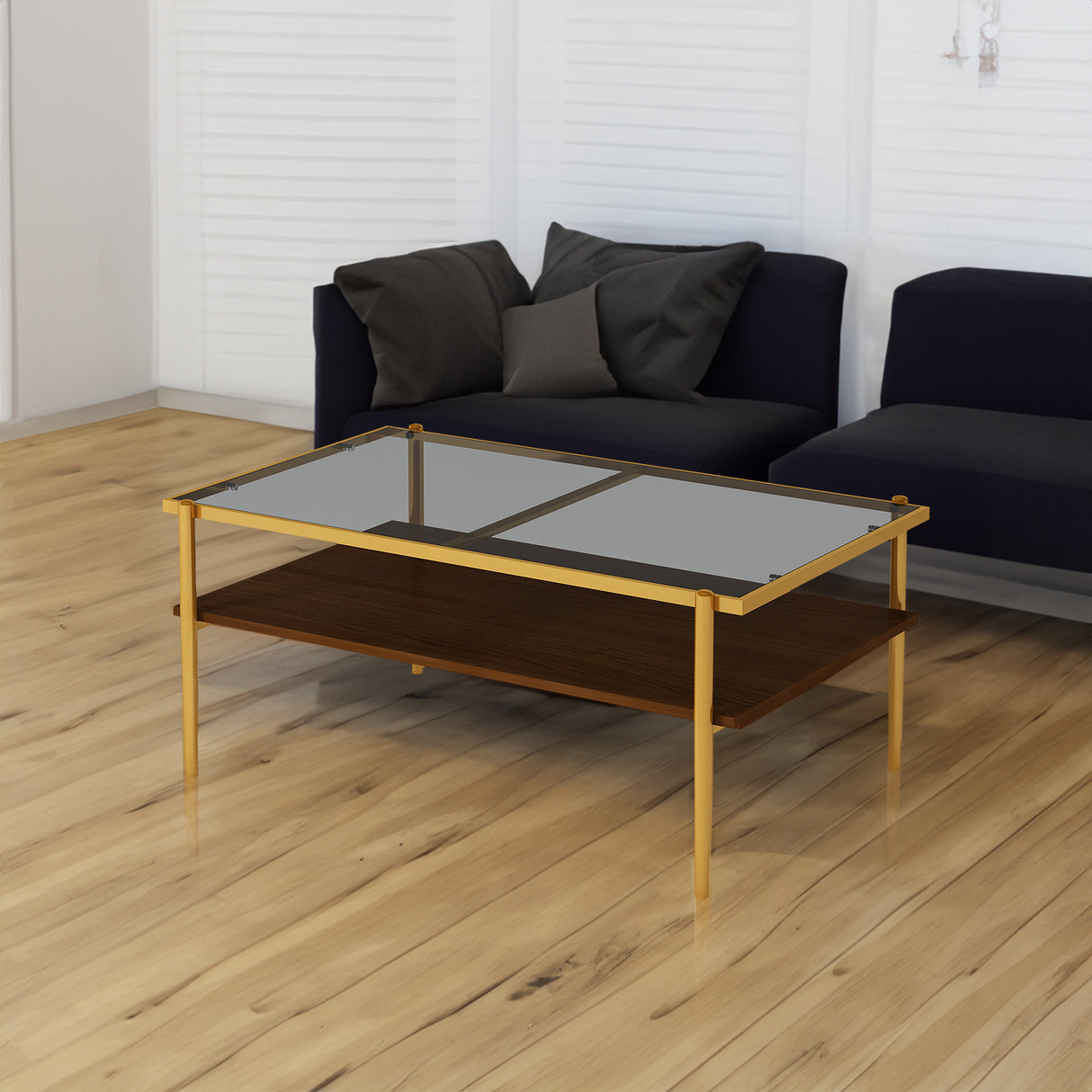 Rectangle Coffee Table with Gray Tempered Glass top and Golden Legs, Modern Table for Living Room - V.I.P Digital Presence