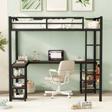 Full Metal Loft Bed with Desk and Shelves, Loft Bed with Ladder and Guardrails, Loft Bed Frame for Bedroom, Black - V.I.P Digital Presence