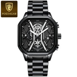 POEDAGAR Fashion Men Luxury Wristwatches Chronograph Luminous Waterproof Date Man Watch Square Dial Leather Quartz Men's Watches - V.I.P Digital Presence