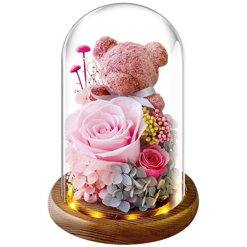Valentine's Day Gift Everlasting Flower Bear Moss Glass Cover Finished Gift Box for Girlfriend Birthday Ornament Dried Flowers Roses - V.I.P Digital Presence