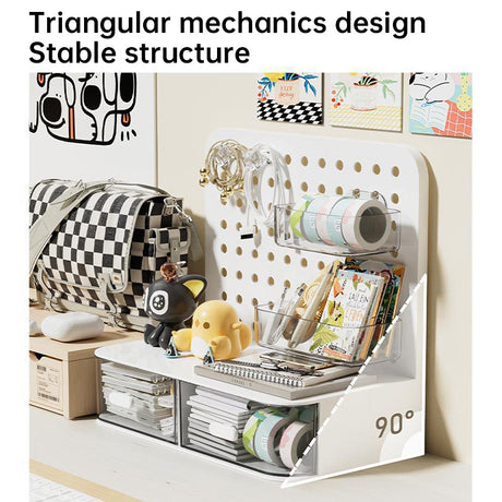Adorable Desk Organizer with Hook Drawer, Hole Board, Card Display Stand, Desktop Storage Box, and Stationery Storage Rack - V.I.P Digital Presence