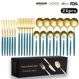 Cutlery Set Stainless Steel Knife Fork Set 24-Piece Tableware Set Golden Steak Knife Fork Spoon 6-Person Set - V.I.P Digital Presence