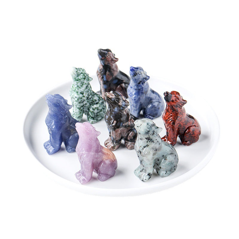 Natural crystal wolf cub carving piece, crystal animal raw stone, mineral specimen, home decoration ornament - V.I.P Digital Presence