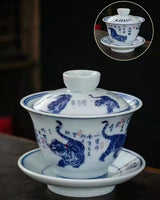 Ceramic set, three talents, covered bowl, old clay, retro kung fu tea set, tea bowl, underglaze tiger cup, Jingdezhen - V.I.P Digital Presence