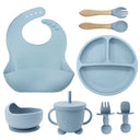 8PCS Mother and baby silicone bibs, silicone dinner plates, eight-piece set, baby food training suction cup bowl, baby divided tableware set - V.I.P Digital Presence