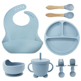 8PCS Mother and baby silicone bibs, silicone dinner plates, eight-piece set, baby food training suction cup bowl, baby divided tableware set - V.I.P Digital Presence