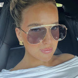 Metal Frame Pilot Sunglasses For Women Double Bridge Champagne Sun Glasses Woman Luxury Square Clear Oversize Shades - V.I.P Digital Presence