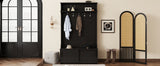 Hall tree with roof rack and storage platform, corridor shoe cabinet with sliding door, clothes hanger with 5 hooks black - V.I.P Digital Presence