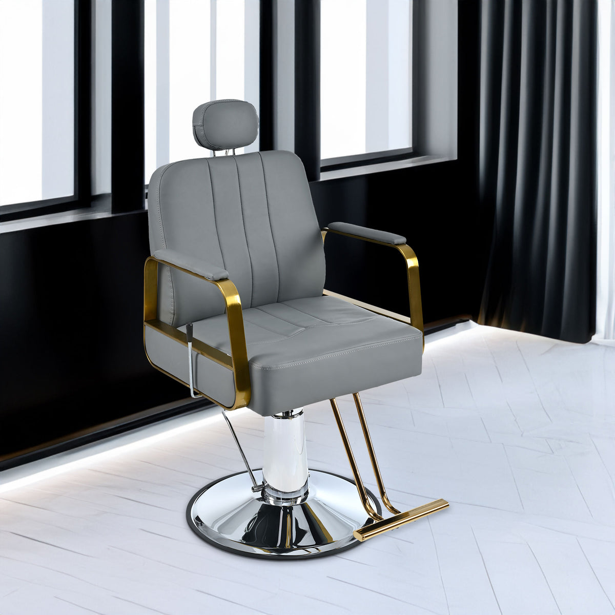 Advanced reclining hair salon chair with heavy-duty hydraulic pump, 360 ° rotation, maximum weight capacity of 400 pounds, Gray - V.I.P Digital Presence