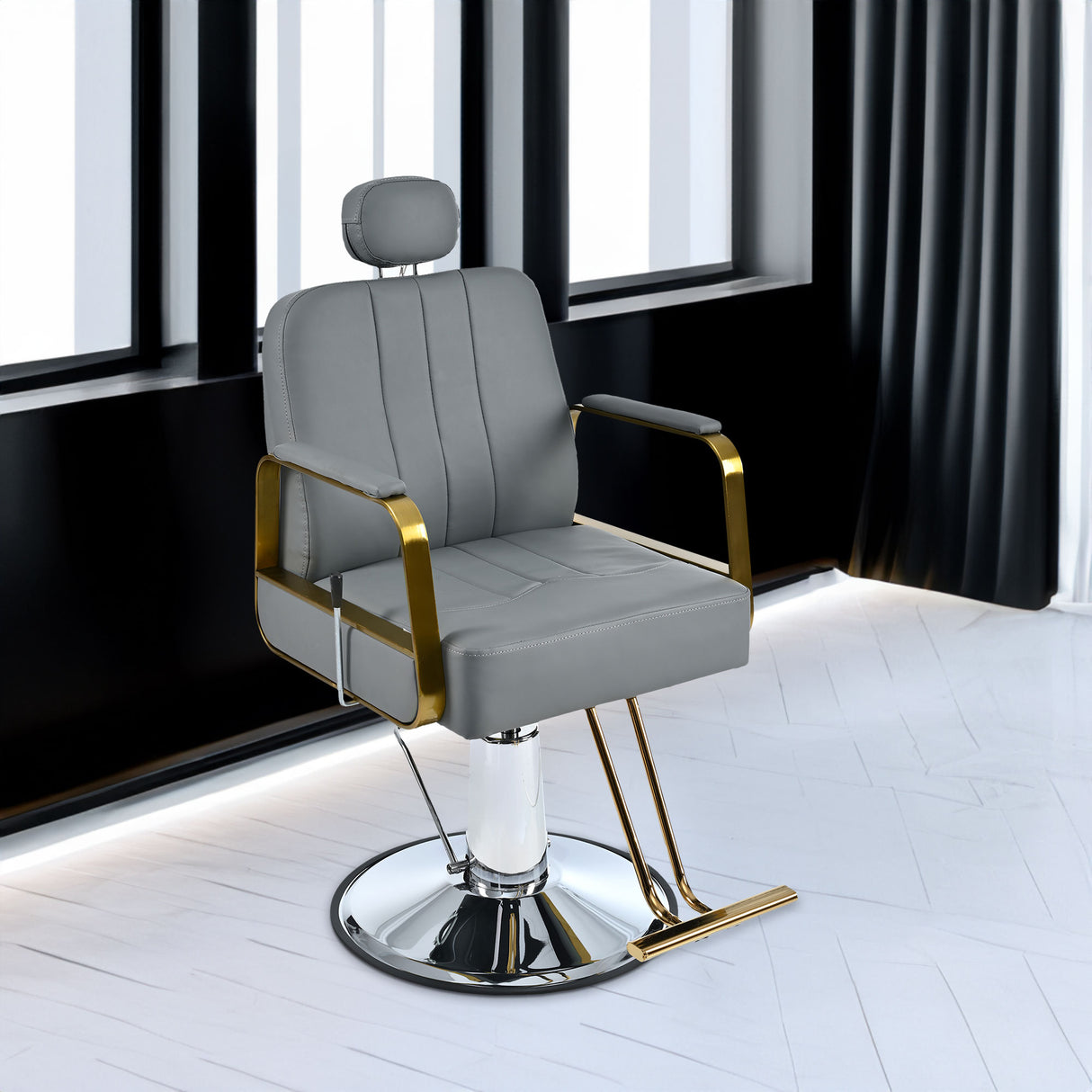 Advanced reclining hair salon chair with heavy-duty hydraulic pump, 360 ° rotation, maximum weight capacity of 400 pounds, Gray - V.I.P Digital Presence