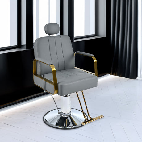 Advanced reclining hair salon chair with heavy-duty hydraulic pump, 360 ° rotation, maximum weight capacity of 400 pounds, Gray - V.I.P Digital Presence