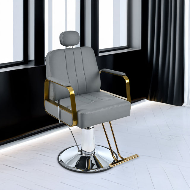 Advanced reclining hair salon chair with heavy-duty hydraulic pump, 360 ° rotation, maximum weight capacity of 400 pounds, Gray - V.I.P Digital Presence