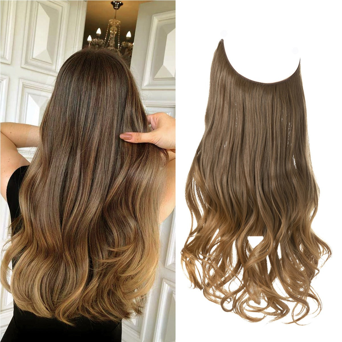 European And American Wig Piece Female Fishline Hair Extension Piece Chemical Fiber Matte High Temperature Silk Long Curly Human Hair - V.I.P Digital Presence