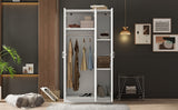 3 Door Wardrobe with Mirror, Armoire with Hanging Rod and 3 Fixed Shelves,White - V.I.P Digital Presence