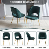 Dark Green Velvet Dining Chairs with Metal Legs and Hollow Back Upholstered Dining Chairs Set of 4 - V.I.P Digital Presence