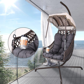 Swing Egg Chair with Stand Indoor Outdoor Wicker Rattan Frame 350lbs Capacity Hammock Chair - V.I.P Digital Presence