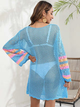 Openwork Contrast Long Sleeve Cover-Up - V.I.P Digital Presence