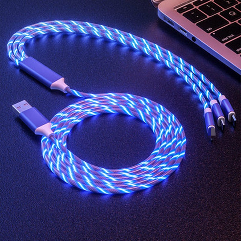 Can emit light multi head three in one charging cable streamer one to three data cable supports simultaneous charging - V.I.P Digital Presence