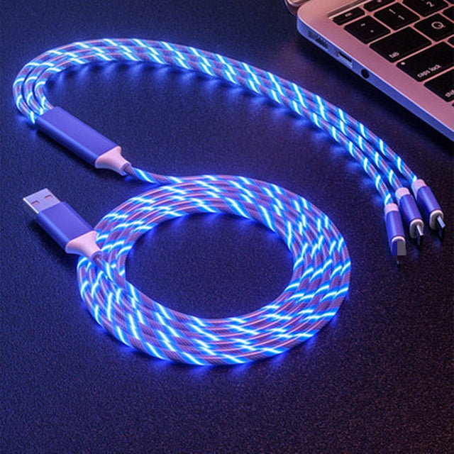 Can emit light multi head three in one charging cable streamer one to three data cable supports simultaneous charging - V.I.P Digital Presence