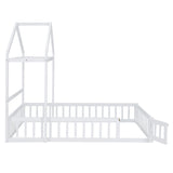 Wooden Full Size Children's Bed with Detachable Headboard and Integrated Clothes Drying Rack, White - V.I.P Digital Presence