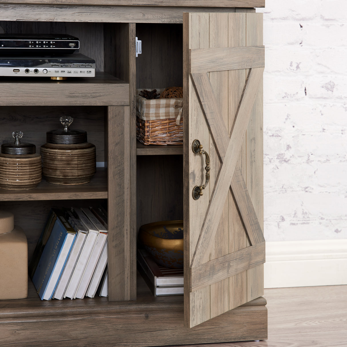 Farmhouse Classic Media TV Stand Antique Entertainment Console for TV up to 50" with Open and Closed Storage Space - V.I.P Digital Presence