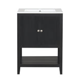 24" Black Modern Sleek Bathroom Vanity Elegant Ceramic Sink with Solid Wood Frame Open Style Shelf - V.I.P Digital Presence