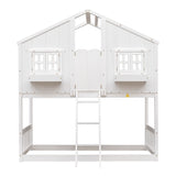 Twin over Twin House Bunk Bed with Roof , Window, Window Box, Door , with Safety Guardrails and Ladder,White - V.I.P Digital Presence