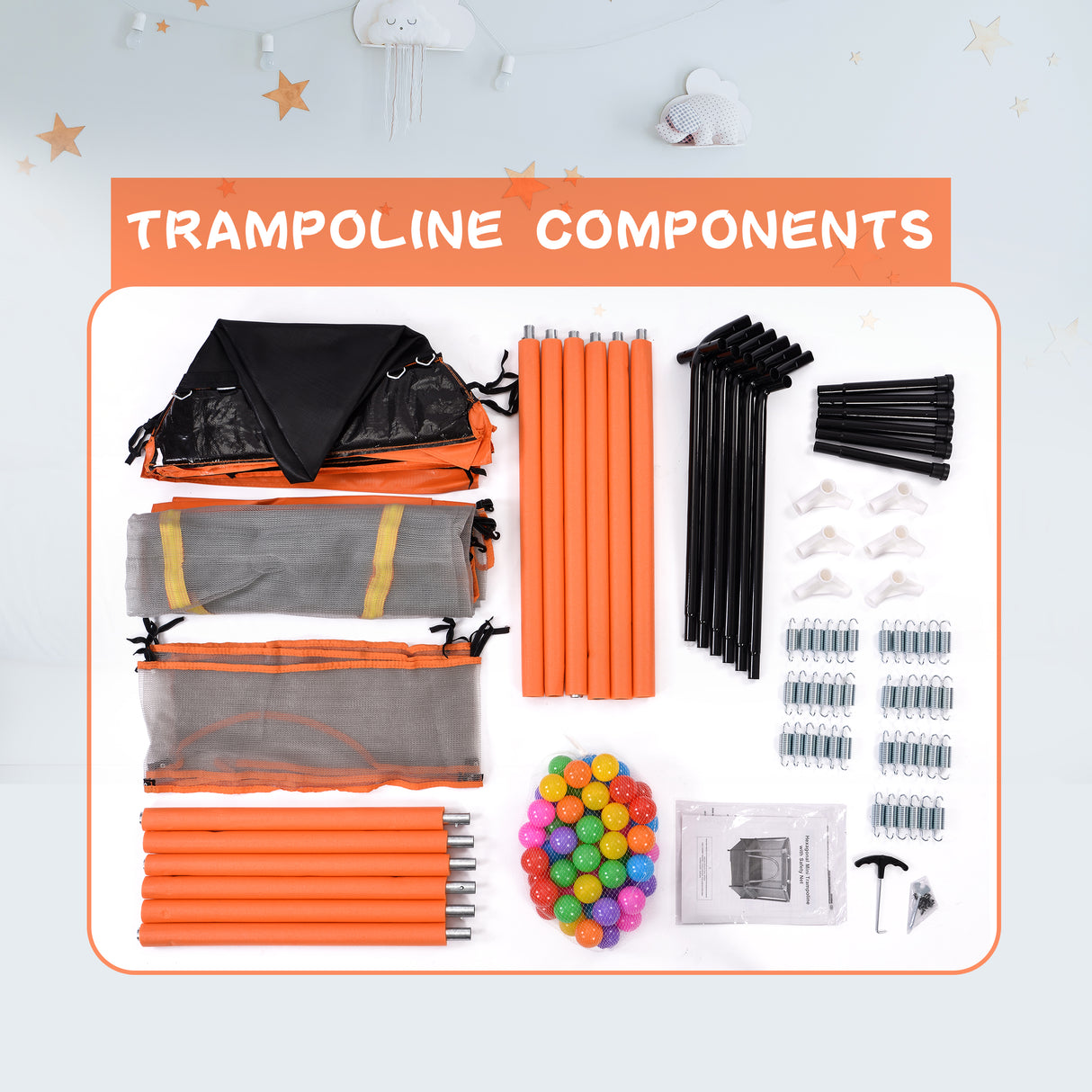 55'' Toddlers Trampoline with Safety Enclosure Net and Balls, Indoor Outdoor Mini Trampoline for Kids - V.I.P Digital Presence