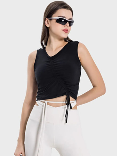Drawstring Ruched Wide Strap Active Tank - V.I.P Digital Presence