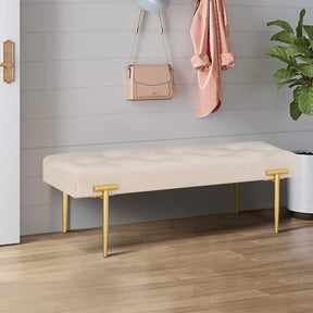 48'' Modern Ottoman Bench Velvet Bench Upholstered Footrest With Gold Metal Legs And Padded Seat For Bedroom Living Room - V.I.P Digital Presence