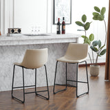 (2 sets) Retro style 24 inch armless industrial faux leather counter stool with metal legs and footrests, cream and black - V.I.P Digital Presence