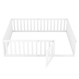 Queen Size Wood Floor Bed Frame with Fence and Door White(OLD SKU:WF289663AAK)