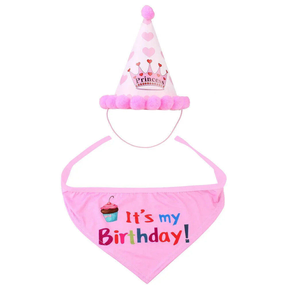 2Pcs/Set Dog Hat Bib Dog Birthday Bandana Scarf Adjustable Bandana Neckerchief Cat Dog Birthday Bib Hat Pet Supplies - V.I.P Digital Presence