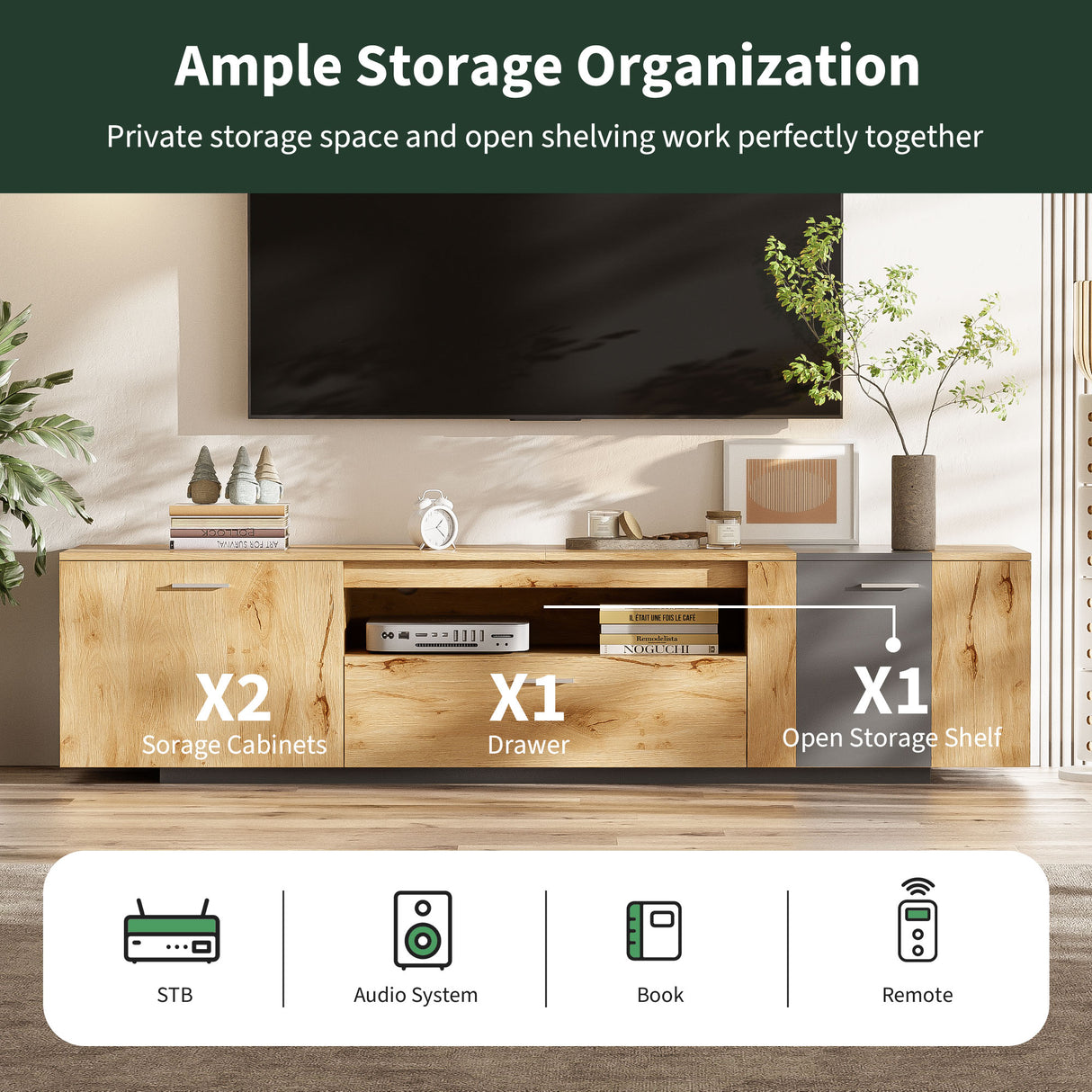 70 inch modern TV stand with 3 cabinets and drawers, entertainment center can accommodate TVs under 80 inches - V.I.P Digital Presence