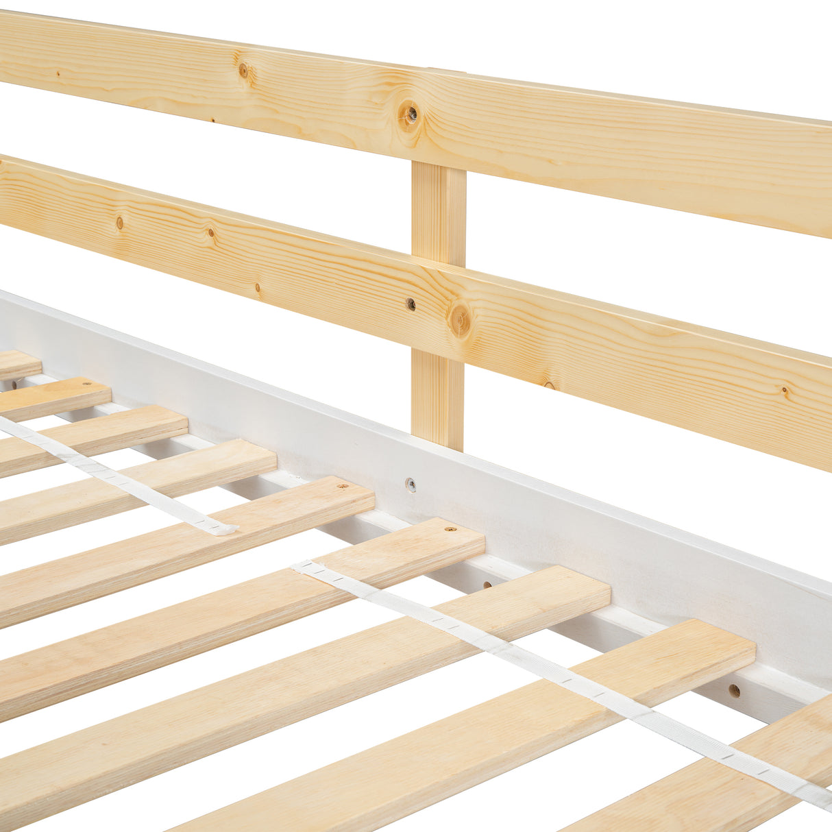 Twin over Twin House Bunk Bed with Roof , Window, Window Box, Door , with Safety Guardrails and Ladder, Natural/White - V.I.P Digital Presence