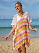Cutout Striped Cover-Up with Tassel - V.I.P Digital Presence