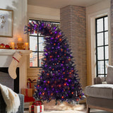 6FT artificial fir curved top Halloween tree, with 1080 lush branch tips and 300 LED lights in a Christmas and Halloween style - V.I.P Digital Presence