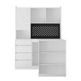 L-shaped office desk with charger, bookshelf with drawers and LED lights, and corner gaming computer desk with storage space - V.I.P Digital Presence