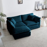 Chenille double sofa with 1 foot pedal, 2 seats L-shaped section, Ottoman style blue Chenille - V.I.P Digital Presence