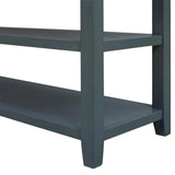 Retro Design Console Table with Two Open Shelves, Pine Solid Wood Frame and Legs for Living Room (Navy) - V.I.P Digital Presence
