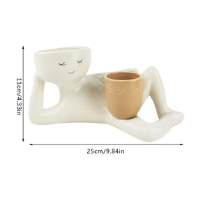Funny Resin Succulent Pot: Relaxing - pose Figure with Pot Planter, Drainage Hole, Ideal for Succulents and Cacti - V.I.P Digital Presence