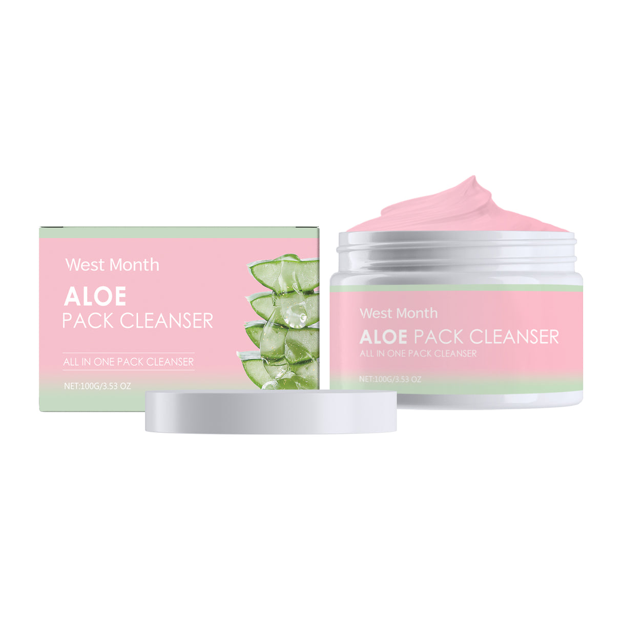 El limpiador calmante de aloe limpia suavemente los poros, exfolia y suaviza la piel.