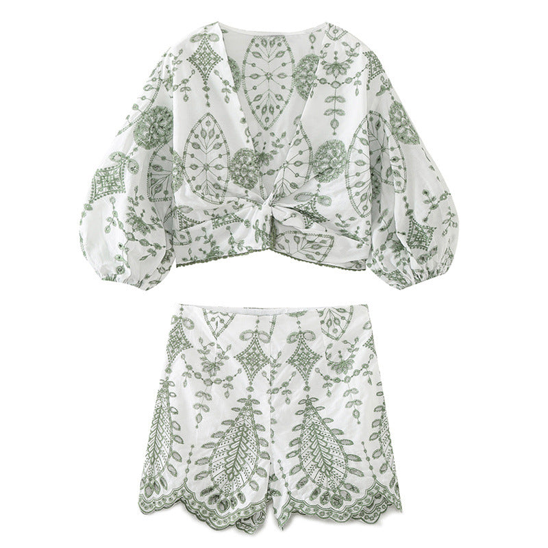 Fashionable Casual Loose Embroidered Short Top and Shorts for Women - V.I.P Digital Presence