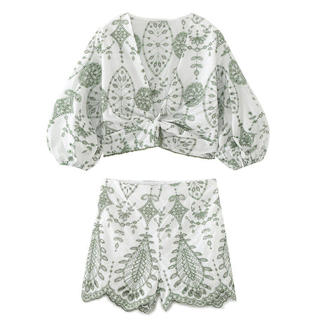 Fashionable Casual Loose Embroidered Short Top and Shorts for Women - V.I.P Digital Presence