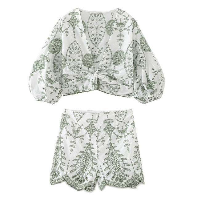 Fashionable Casual Loose Embroidered Short Top and Shorts for Women - V.I.P Digital Presence